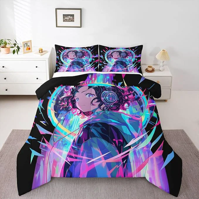 Selected Erosebridal 3D Anime Girl Bedding Comforter Sets American Street Culture Comforter Set King for Teens Youth Girls Watercolor Graffiti Style Bedding Galaxy Stars Print Duvet Set with 2 Pillow Cases Authentic