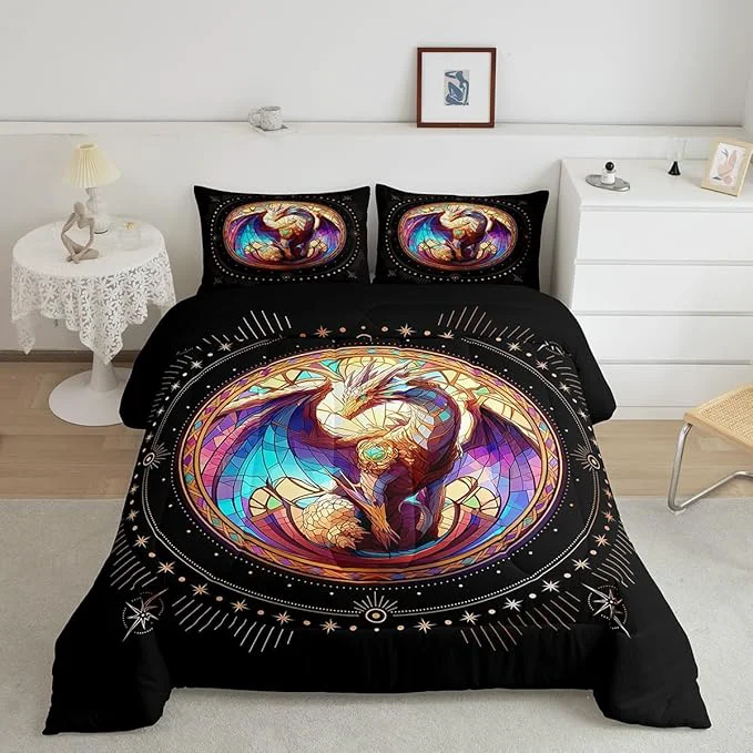 Traditional Feelyou Dragon Comforter Set Queen Size Dragon Stuff Comforter for Boys Girls Teens Wild Life Bedding Set Dragon Decor Duvet Set Room Decor Black Yellow Quilt Set Flexible