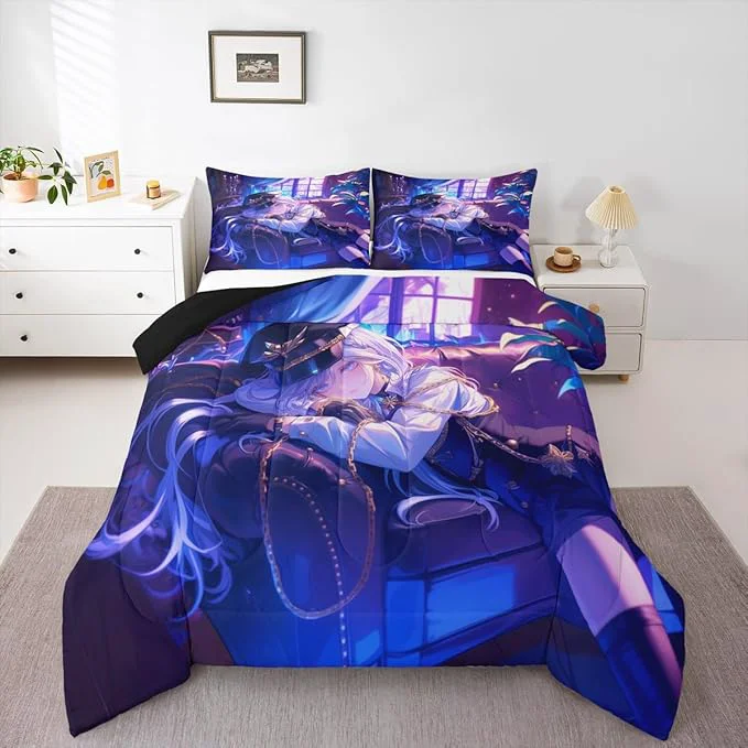 High-Quality Erosebridal Japanese Anime Comforter Set Cartoon Uniform Girls Bedding for Boys Teen Bedroom Decoration Cute Japanese Cartoon Queen Size Duvet Set Anime Aesthetic Art Quilt with 2 Pillowcases Solid