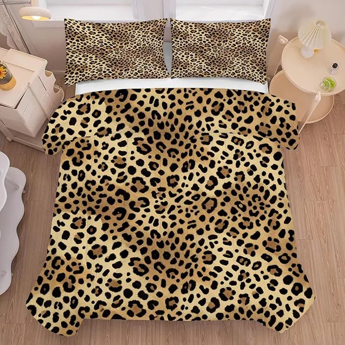 Long-Lasting Cheetah Print Comforter Set King Size Leopard Print Bedding for Women Girls Boys Bedroom Animals Quilt Bed Set 1 Comforter 2 Pillowcases Minimalist