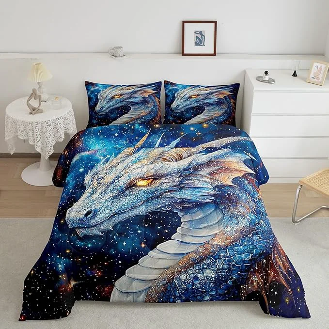 Fine Feelyou Dragon Comforter Set King Size Dragon Stuff Comforter for Boys Girls Teens Wild Life Bedding Set Dragon Decor Duvet Set Room Decor Blue Quilt Set Outstanding