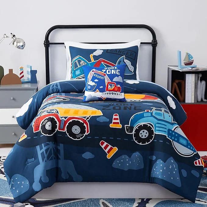 Genuine Kids Comforter Set Twin Size for Boys Glow in The Dark Truck Bedding Set 1 Comforter 1 Decor Pillow 1 Pillow Shams Detailed