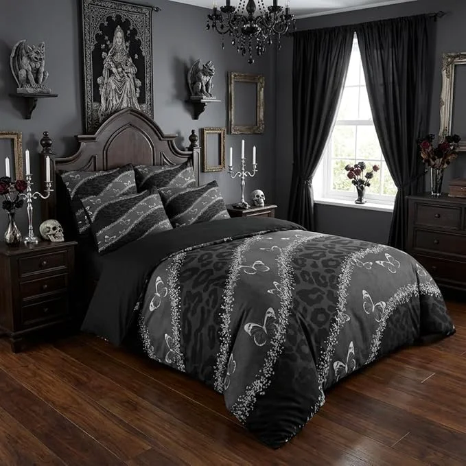Modern Black Leopard Print Comforter Set King Size Grey Butterfly Bedding Set with 2 Pillowcases for Adult Women – 3 Pieces Soft Fluffy Breathable Microfiber Great Bedroom Decor 104 90 Convenient