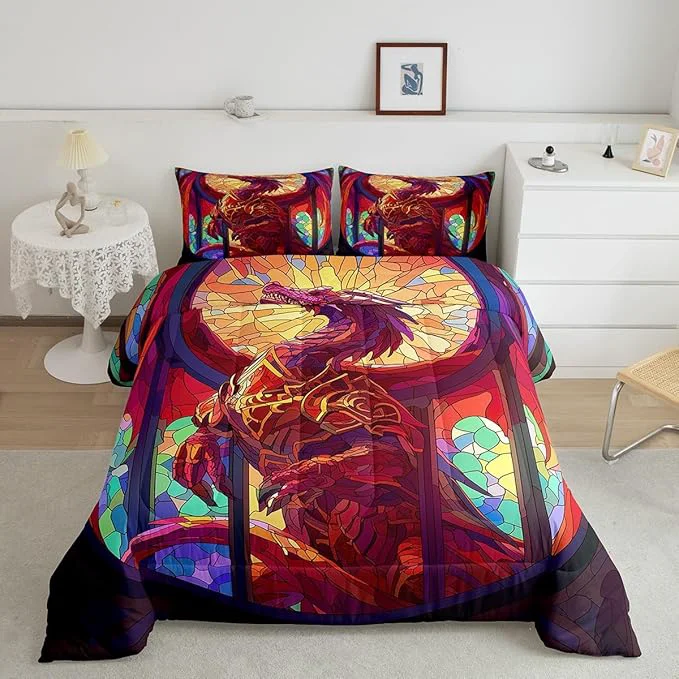 Fine Feelyou Dragon Comforter Set Queen Size Dragon Stuff Comforter for Boys Girls Teens Wild Life Bedding Set Dragon Decor Duvet Set Room Decor Dark Orange Quilt Set Organic
