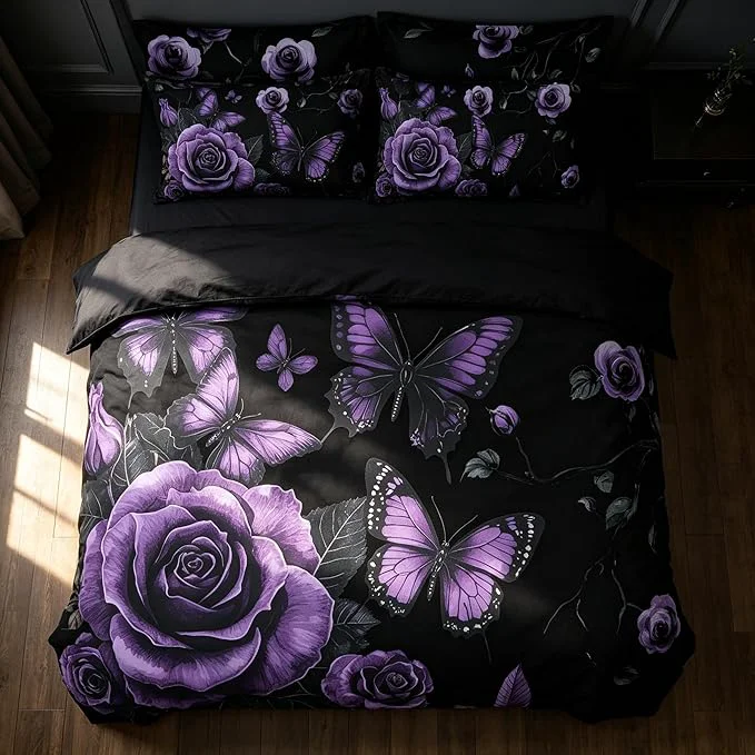 Classic Black Vintage Comforter Set Twin Size Black Red Floral Bedding Set for Gothic Bedroom Decor 2 Pieces Soft Microfiber Lightweight Comforter Set with 1 Pillowcase 68 quot x86 quot Smooth