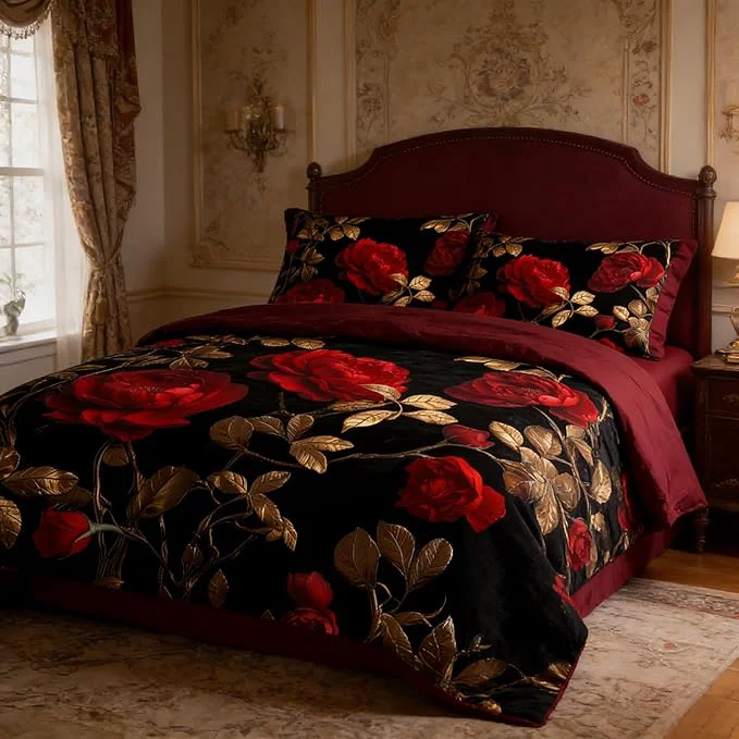 Expertly Made Black Red Roses Comforter Set Twin Size Kids Girls Botanical Floral Bedding Set Vintage Flower Soft Microfiber Lightweight Comforter 3 Pcs 2 Pillowcases 68 quot x86 quot Fashionable
