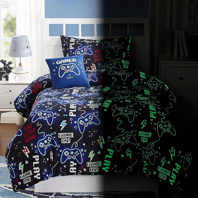Comfortable Kids Comforter Set Twin Size for Boys Glow in The Dark Gamer Bedding Set 1 Comforter 1 Decor Pillow 1 Pillow Sham Twin XL Comforter Set Superior