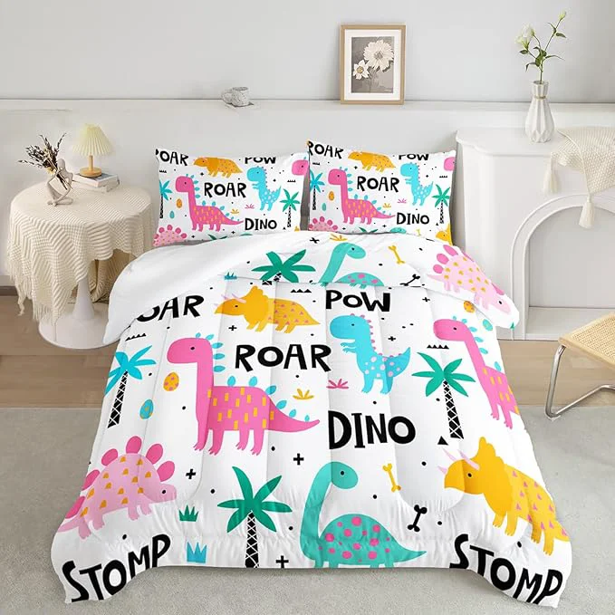 Detailed Axolotl Girls Bedding Cartoon Dinosaur Comforter Set Twin Size Cute Dinosaur Bedding Set for Girls Teens Kids Boys Adults Room Decor Kids Comforter Set All Season 1 Quilt 2 Pillow Cases White High-Grade