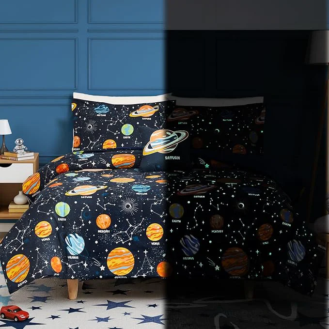 Breathable Twin Comforter Set for Boys – 3 Pieces Space Twin XL Bedding Set with 1 Comforter 1 Decor Pillow 1 Pillow Sham User-Friendly
