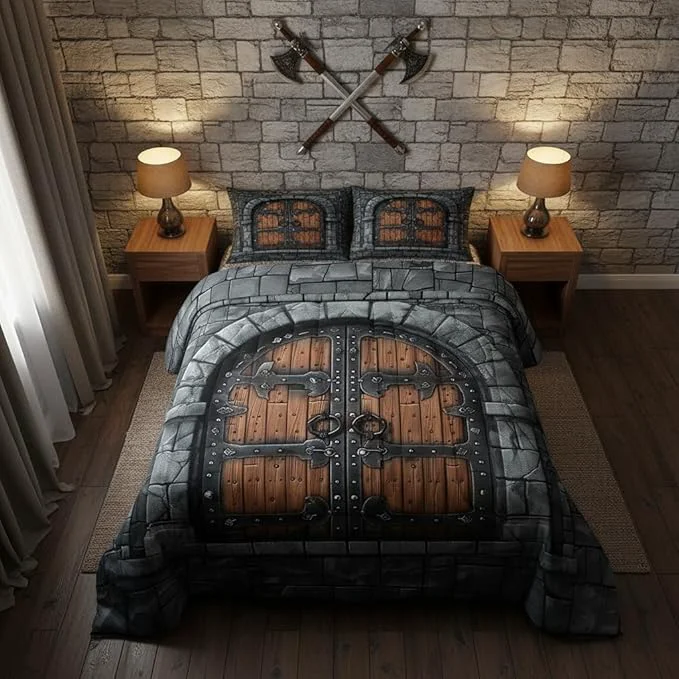 Exceptional Castle Walls Comforter Set Knight Wall Bedding Set for Kids Teens Fairytale Medieval Themed Quilt Set Duvet Insert 2 Pcs with 1 Pillowcase Toddler Quality