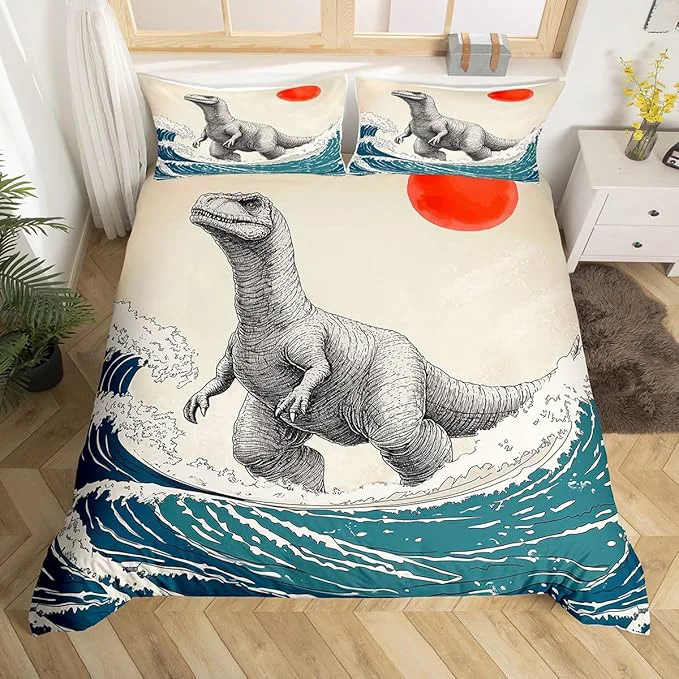 Fine Feelyou Dinosaur Monster Bedding Set Twin Size Japanese Ukiyoe Theme Duvet Cover for Adult Kids Boys Girls Cool Animal Comforter Cover Set Asian Anime Bedspread Cover 2Pcs Zipper Clean
