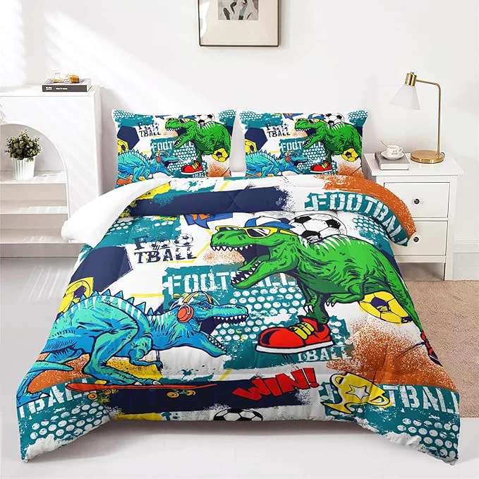Natural Kid 39 s Dinosaur Comforter Set Cartoon World Animal Bedding Set Queen Size All Season Ultra Cozy Comforter Set 3 Pieces with 2 Pillowcases for Adults Teens Boys Girls Convenient