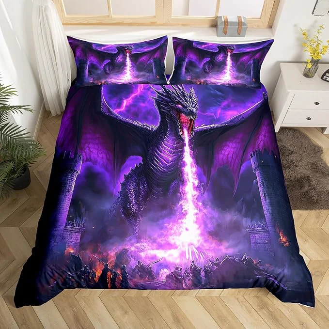 Elegant Feelyou Cool Dragon Bedding Set Toddler Size Kids Lightning Comforter Cover Set 3D Dragon War Mythology Themed Ancient Wildlife Fire Duvet Cover Nebula Bedspread Cover Quilt Cover No Comforter Innovative