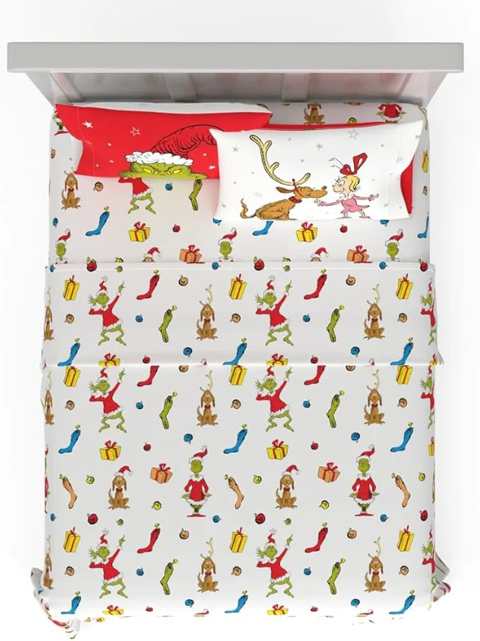 Long-Lasting Collectibles Dr. Seuss The Grinch Holiday amp Christmas Bedding Super Soft Microfiber 4 Piece Full Sheet Set ly Licensed Product by Franco Natural