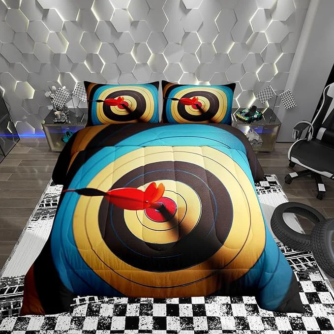 Quality Colorful Archery Target Kids Comforter Set Full Size Arrow Colorful Circles Painted Print Bedding Set for Boys Girl Teens Bedroom Decor Microfiber Soft Quilt with 2 Pillowcases Consistent