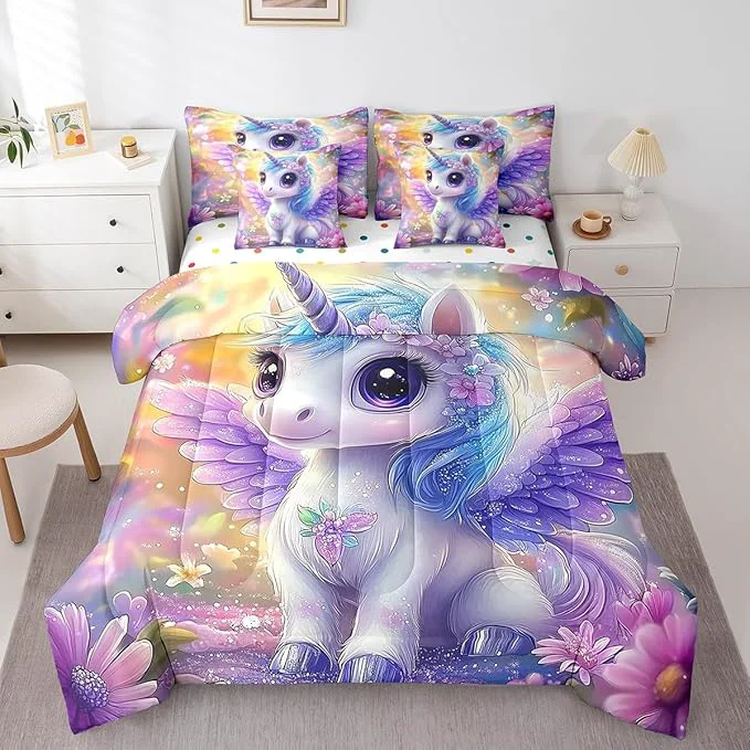 User-Friendly Feelyou Unicorn Comforter Set 7 Pieces Full Size Floral Flower Bedding Set for Boys Girls Dreamy Horse Bed in a Bag with Comforter Sheets Pillowcases amp Cushion Covers Easy-to-Use