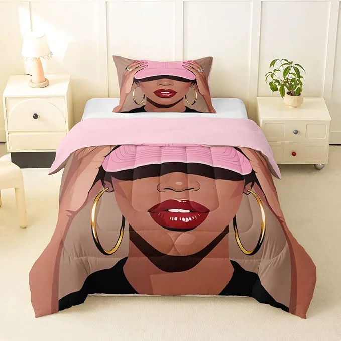 Detailed Erosebridal Black Girls Toddler Bedding Set Fashion Black Woman Comforter Set for Girls Kids Vogue Fashionable Gorgeous Quilt for Teens Children Women African Princess al Bedding Comforter Sets First-Class