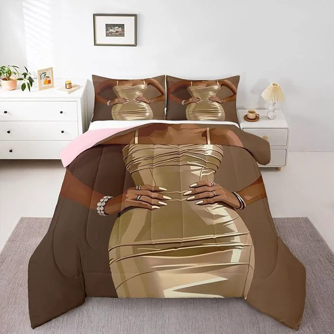 Superior Erosebridal Fashion Black Woman Bedding Set for Kids Vogue Black Girls King Comforter Set Fashionable Gorgeous Duvet Insert for Girls Women Teens Romantic Fashion Theme Quilt with 2 Pillow Cases Long-Lasting