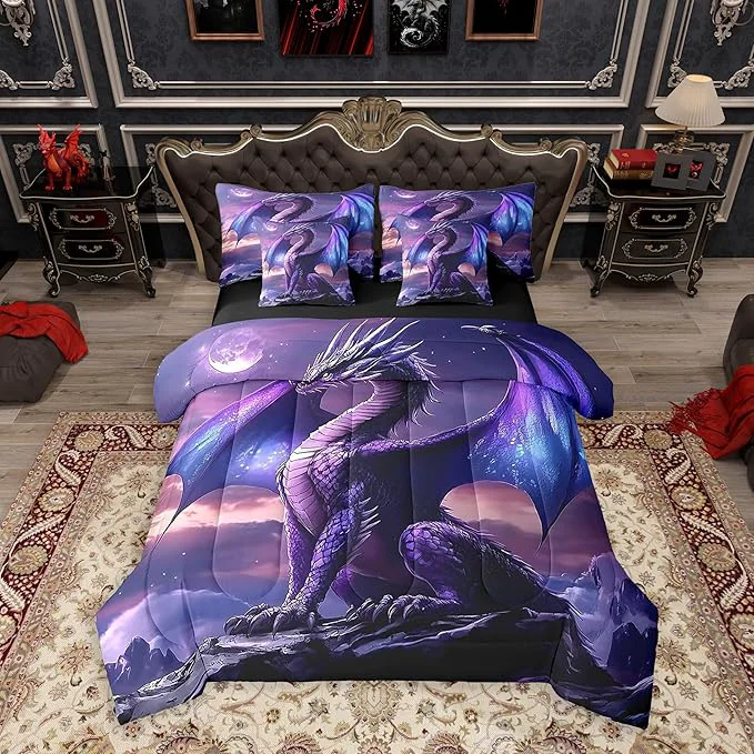 Optimized Feelyou Medieval Fantasy Dragon Comforter Set 7 Pieces King Size Ancient Wildlife Bedding Set for Boys Girls Fairy Bed in a Bag with Comforter Sheets Pillowcases amp Cushion Covers Healthy