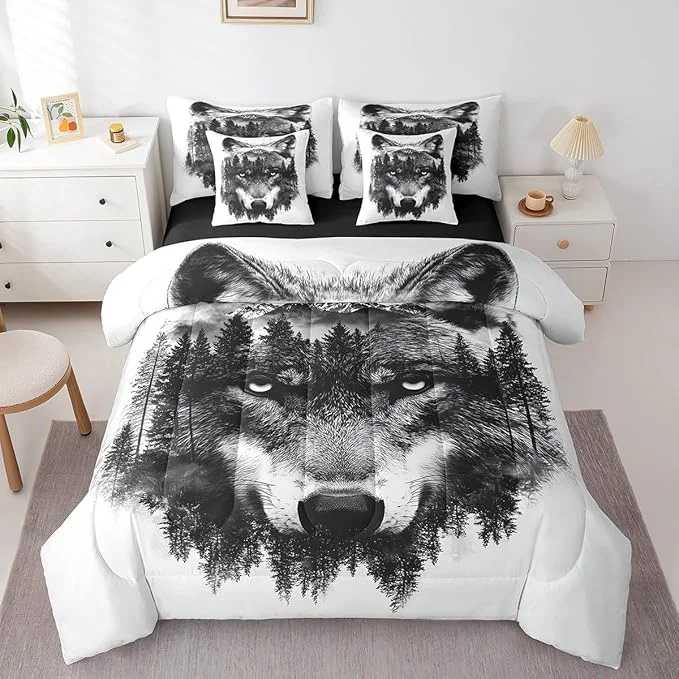 Unique Feelyou Wolf Comforter Set 7 Pieces Queen Size Fishing and Hunting Bedding Set for Boys Girls Wildlife Bed in a Bag with Comforter Sheets Pillowcases amp Cushion Covers Classic