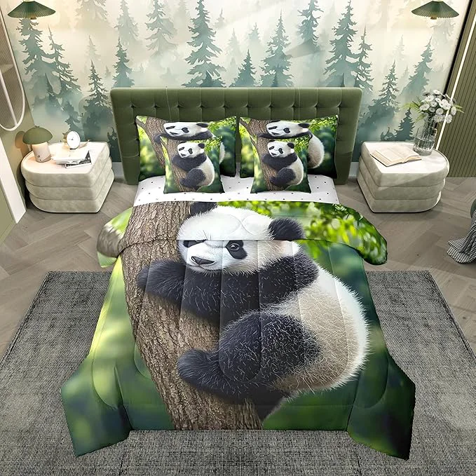 Responsible Feelyou Cute Panda Comforter Set 7 Pieces Queen Size Kawaii Bear Bedding Set for Boys Girls Nature Bed in a Bag with Comforter Sheets Pillowcases amp Cushion Covers Carefully Designed