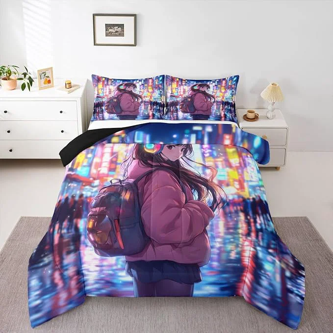 Excellent Erosebridal Cool Anime Girl Twin Down Comforter Japanese Style Kids Comforter Set 3D Cartoon Girly Anime Bedding Set Sci Fi Style Gaming Bed Set Room Decor 2 Pcs Reliable