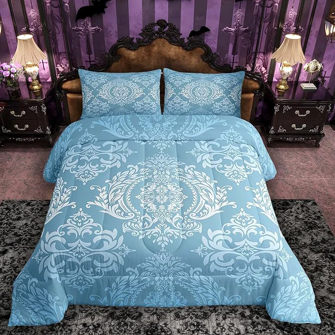 Traditional Feelyou Adults Blue Vintage Damask Floral Comforter Set Oriental Antique Comforter Queen Size Gothic Bohemia Boho Floral Bedding Set Bohemian Exotic Duvet Set Quilt Set 3Pcs Expertly Made