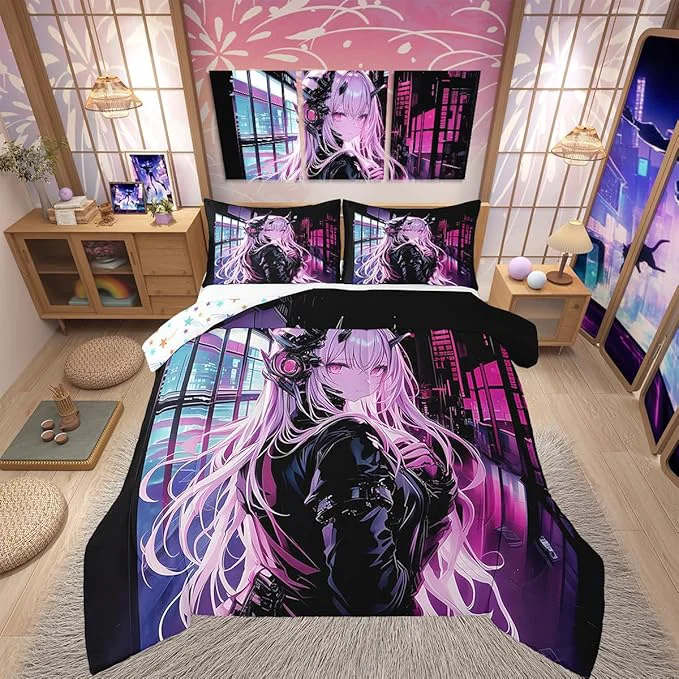 High-Quality Erosebridal Japanese Anime Bedding Set Twin Size Anime Girl Comforter Set Kawaii Japanese Style Duvet Insert Cartoon Japan Animation Quilt for Boys Teens Adult Women Bedroom Decor Easy-to-Use