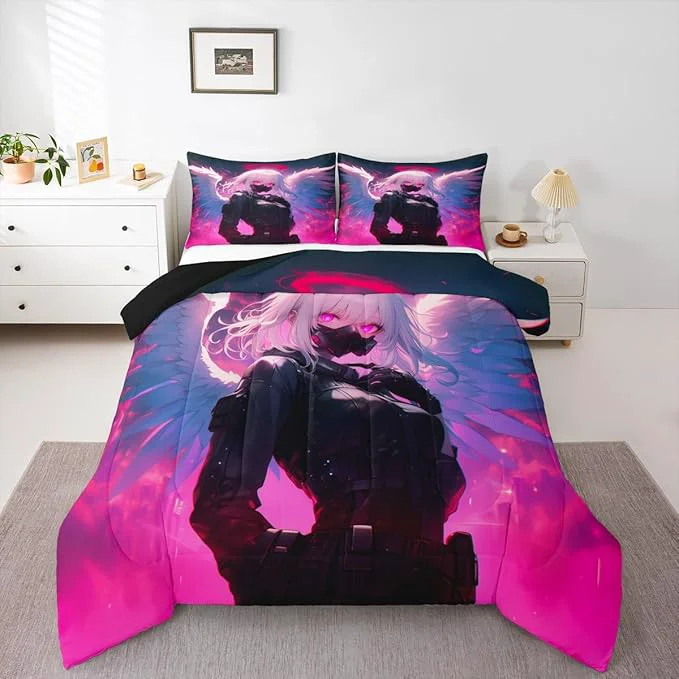 Traditional Erosebridal King Japanese Anime Comforter Set Anime Girl Bedding Set for Kids Girls Teens Men Bedroom Cartoon Girl Quilt Kawaii Japanese Animation Duvet Insert 3 Piece with 2 Pillow Cases Convenient