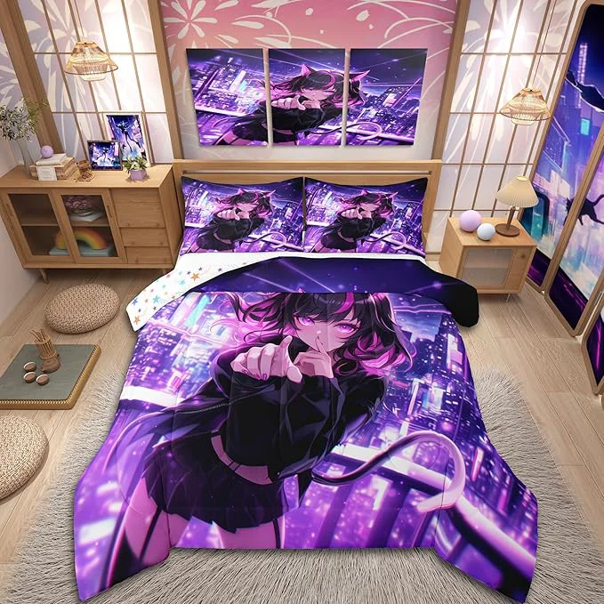 Dependable Erosebridal Kids Anime Girl Full Size Bedding Set Japanese Anime Comforter Set Cartoon Girl Duvet Insert for Boys Teens Bedroom Decor Kawaii Japanese Animation Quilt with 2 Pillow Cases Trendy