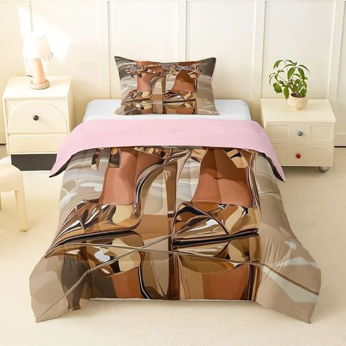 Responsible Erosebridal High-Heels Girlish Girls Comforter Set Twin Size Romantic Fashion Bedding Set Fashionable Gorgeous Quilt for Kids Children Women Bedroom Decor Modern Minimalist Gold Down Comforter Verified