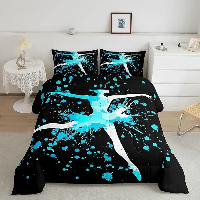 Specialty Erosebridal Girls Gymnastics Bedding Set for Gymnast Kids Boys Teens Blue Tie Dye King Size Comforter Set Gymnastics Lovers Down Comforter Dance Room Decor Gymnastics Sport Game Duvet Set Black Prestigious