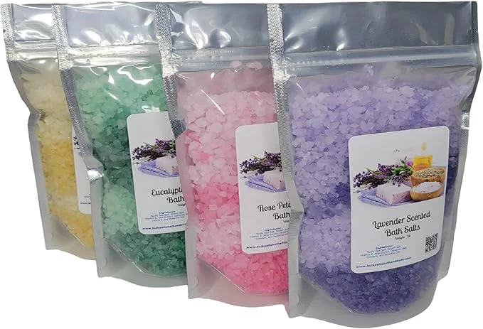 Detailed Bath Salts 1lb Bags Aromatherapy Gift Lot Four Different Scents Bathing Crafted