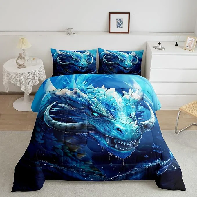 Crafted Vivid Dragon Bedding Set Full Size Gothic Nature Animal Comforter Set for Kids Boys Teens Men Room Decor Western al Dragon Duvet Insert 3Pcs Boho Exotic Wildlife Soft Quilt Set 2 Pillowcases Effective