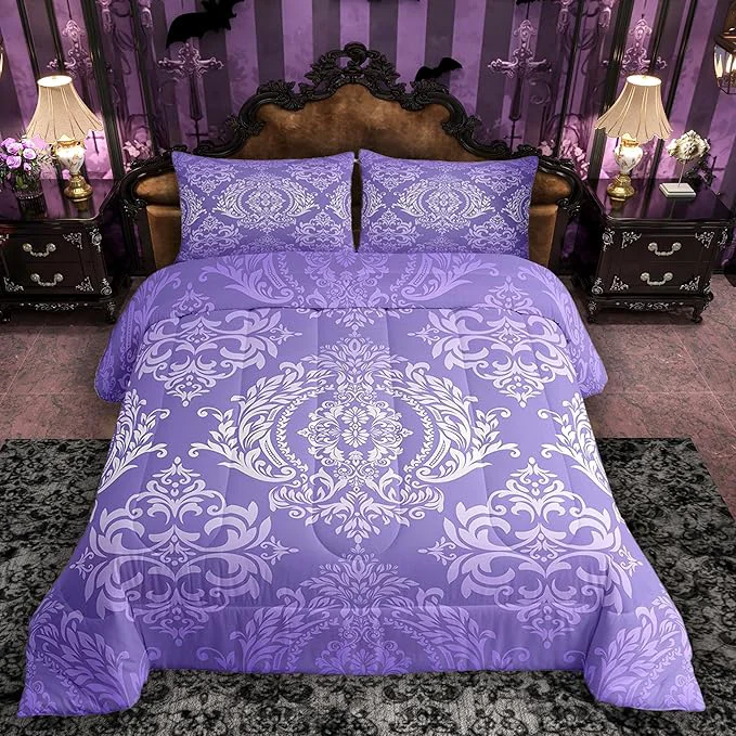 Professional Feelyou Adults Purple Vintage Damask Floral Comforter Set Oriental Antique Comforter Twin Size Gothic Bohemia Boho Flower Bedding Set Bohemian Exotic Duvet Set Quilt Set 2Pcs Sustainable