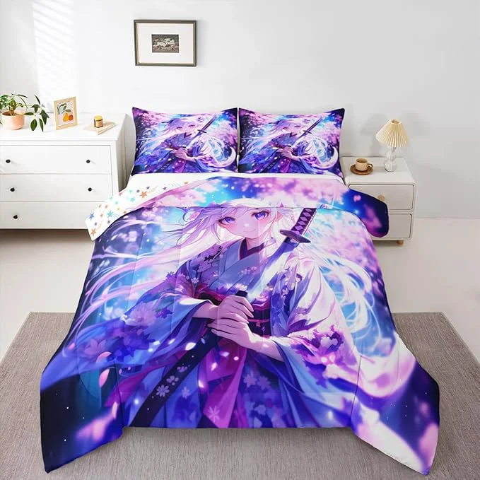 Selected Erosebridal Anime Girl Queen Comforter Set for Kids Kawaii Japanese Anime Bedding Set Cartoon Girl Duvet Insert Sci Fi Style Japanese Animation Quilt for Kids Girls Teens Adult Bedroom Trendy