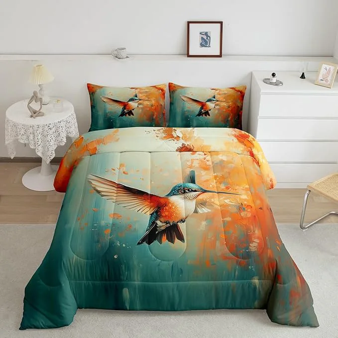 Long-Lasting Feelyou Hummingbird Comforter Set Twin Size Tropical Birds Comforter Hummingbird Flowers Bedding Set Blossoming Iris Flowers Duvet Set Room Decor Teal Quilt Set Artisan