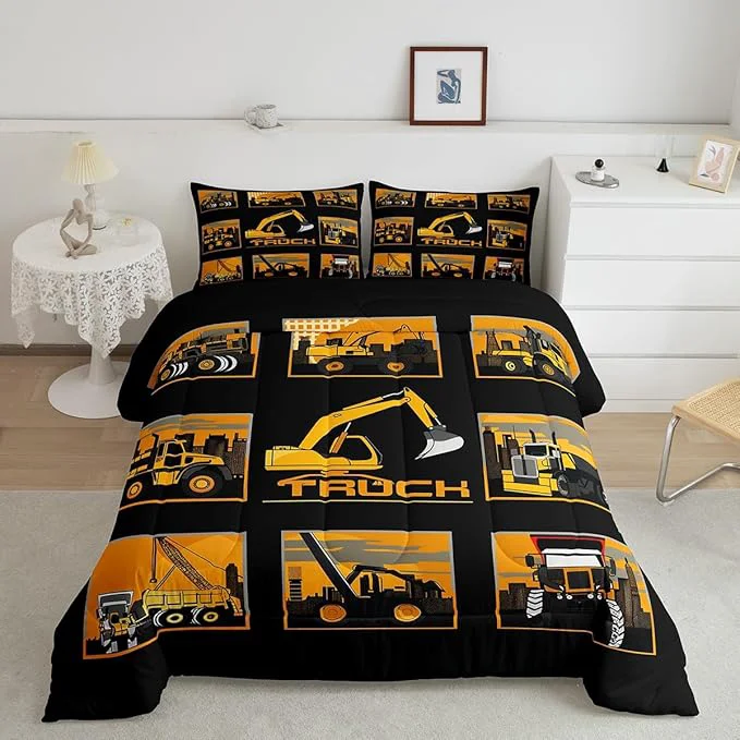 Soft Erosebridal Excavator Comforter Set Queen Tractor Truck Bedding Set Construction Vehicle Down Comforter for Boys Kids Girls Teens Cartoon Heavy Machinery Car Bedding Sets amp Collections Gray Yellow High-Performance