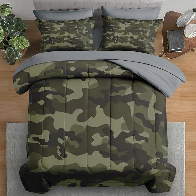 Comfortable Comforter Set Full Size Army Camouflage Camo 7 Pcs Bedding for Kids and Adults Military French Green Bed Sheet Sets with Fitted Sheet 2 Pillowcases amp 2 Shams for Bedroom Bed Decor Eco-Friendly