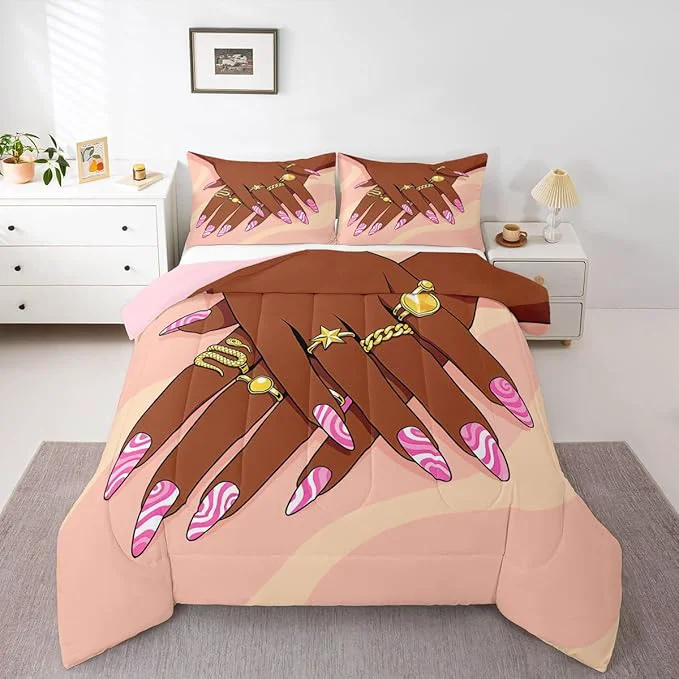 Verified Erosebridal Romantic Makeup Themed Comforter Set Full Size for Girls Fashion Girlish Quilt Black Girls Bedding Set for Kids Teens Adult Women Bedroom Afro Vogue Princess al Down Comforter Advanced