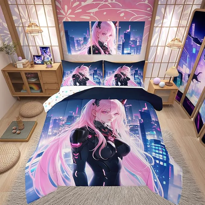 Consistent Erosebridal Japanese Anime Comforter Set Queen Size Anime Girl Bedding Set Kawaii Japanese Style Quilt Cartoon Japan Animation Duvet Insert for Boys Teens Adult Women Bedroom Decor Convenient