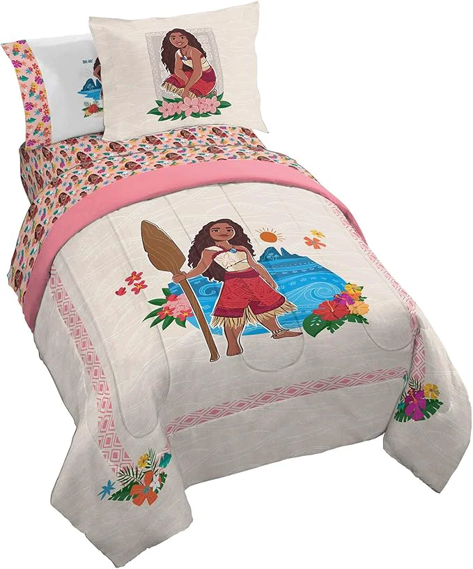 Casual Jay Franco Disney Moana Full Size Comforter Set – 7 Piece Bedding Includes Sheet Set amp Pillow Covers – Super Soft Floral Kids Bedding Environmentally Friendly
