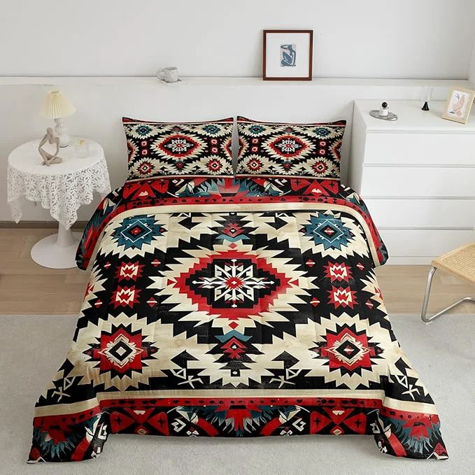 Original Design Feelyou Boho Comforter Set Full Size Southwest Native American Design Comforter Southwestern Geometric Bedding Set Western Decor Duvet Set Room Decor Black Beige Quilt Set Convenient