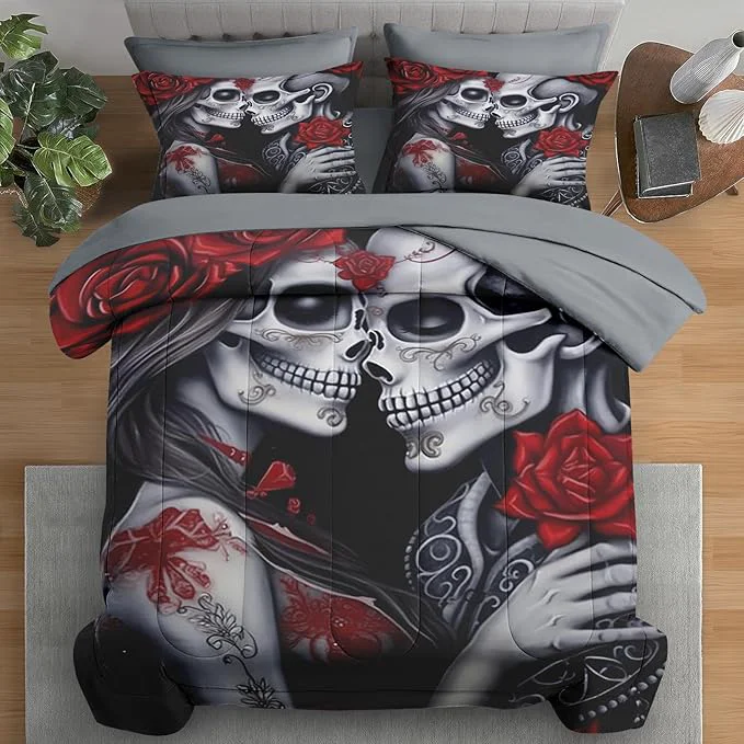 Premium Material Comforter Set King Size Love 7 Pcs Bedding for Adults Vintage Flower Rose Bed Sheet Sets with Fitted Sheet 2 Pillowcases amp 2 Shams for Bedroom Bed Decor Practical