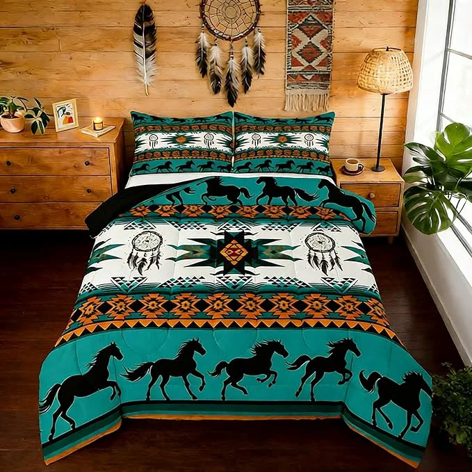 Powerful Feelyou Boho Comforter Set Full Size Southwestern Native Aztec Comforter Bohemian Dream Catchers Bedding Set Horses Duvet Set Room Decor Azure Quilt Set Luxury