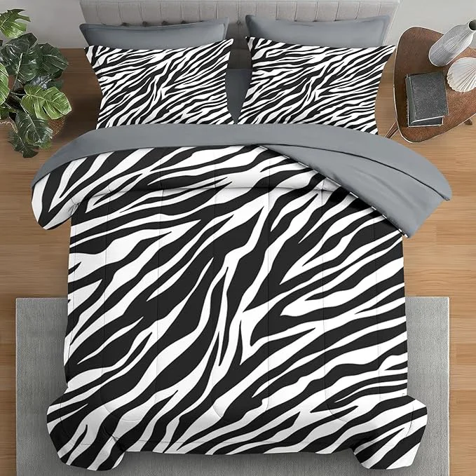 Luxury Comforter Set Full Size Zebra Stripe Animal 7 Pcs Bedding for Kids and Adults Black White Bed Sheet Sets with Fitted Sheet 2 Pillowcases amp 2 Shams for Bedroom Bed Decor Genuine