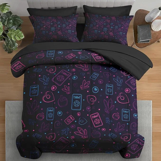 Original Design Comforter Set Twin Size Witchy Purple Blue 5 Pcs Bedding for Kids and Adults Tarot Board Bed Sheet Sets with Fitted Sheet Pillowcase amp Sham for Bedroom Bed Decor Casual