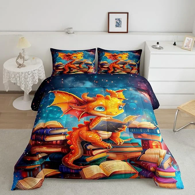 Innovative Cartoon Dragon Comforter Set Queen Size Glitter Star Galaxy Nebula Bedding Set for Kids Boys Girls Room Decor al Book Pattern Duvet Insert 3Pcs Wild Animal Outer Space Quilt Set 2 Pillowcases Prestigious