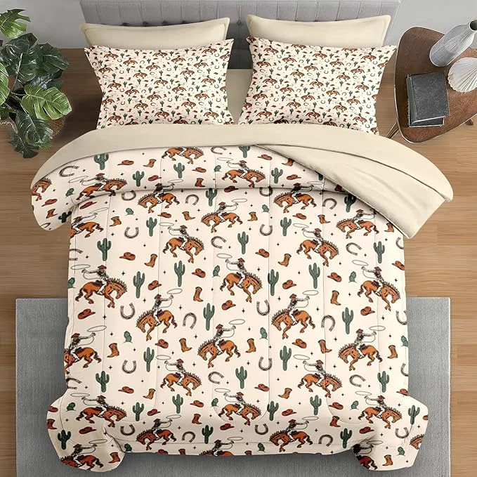 Original Design Comforter Set Queen Size Western Cactus Cowboy 7 Pcs Bedding for Kids and Adults Boho Retro Cowgirl Bed Sheet Sets with Fitted Sheet 2 Pillowcases amp 2 Shams for Bedroom Bed Decor Advanced