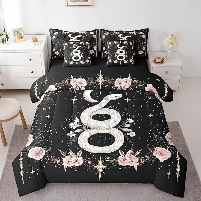 Safe jejeloiu Boho Snake Bedding Set 7Pcs King Size Kids Bohemian Comforter Set with Sheets for Boys Girls Flower Floral Bed in a Bag Soft Lightweight Microfiber High-End